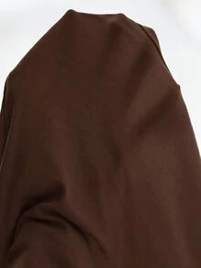 SHEIN 青少年女孩針織粉色條紋寬鬆大碼大圓領長袖休閒蕾絲拼接下擺T恤 - 棕色 - 查看 6