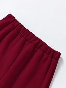 SHEIN Reset Phase 青少年女孩 2 件套運動衫慢跑褲套裝，加州圖案，圓領長袖抓絨內裡，適合學校慢跑、運動，紫色秋季 80 年代風 - 酒紅色 - 查看 7