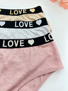 SHEIN Quần lót tam giác nữ size lớn bằng cotton gân in chữ phong cách thường ngày, bộ 3 chiếc nhiều màu - Nhiều màu - Xem 4