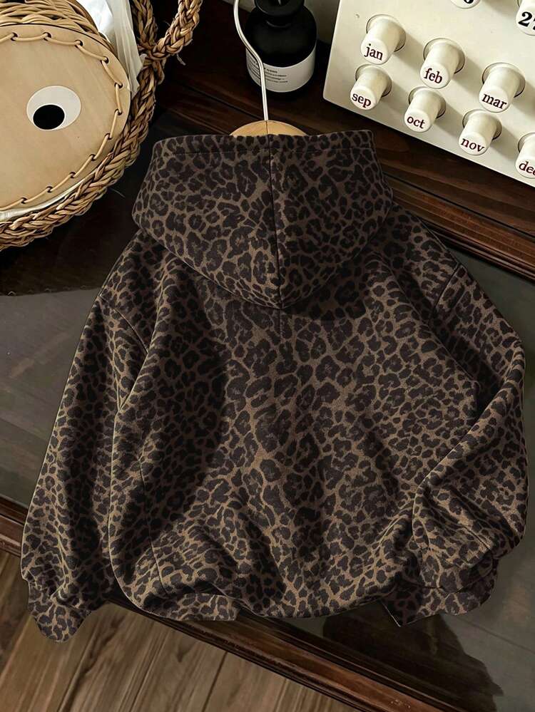 Fleece Lined! Tween Girls Vintage Leopard Print Personalized Animal Pattern, Gothic Rock Style, Casual Sweatshirt Sweatshirt For Daily Commute, Date, Party, Autumn/Winter, Beach, Graduation Ceremony, Fashion, Casual, Outing, Elegant, Vacation, Y2K, Outing, Graduation Ceremony And Other Occasions - White - View 2