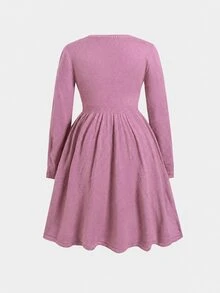 SHEIN Tween女孩休閒時尚百搭可愛花卉裝飾寬鬆舒適圓領套頭秋季冬季毛衣 - 粉色 - 查看 2