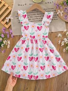 SHEIN Young Girl Bowknot Decor Floral Print Casual Summer Dress - Pink - View 5