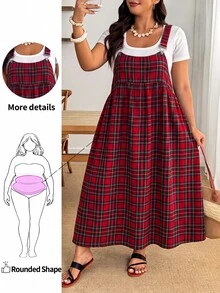 Enliva Plus-Size Women's Fashionable And Versatile Plaid Pocket Dress, Holiday Style Apple,Rounded Body - Multicolor - View 8