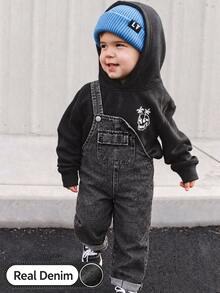 Boys' Solid Color One-Piece Long Pants, Front Pocket Decoration, Simple & Fashionable, Suitable For Spring And Autumn, Perfect For Daily Outings, Adding More Options To Baby's Wardrobe - Black - View 4