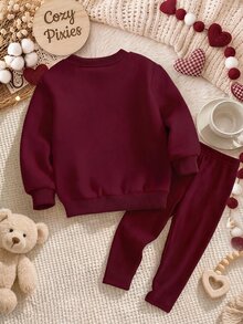 Baby Girl Letter Print Crew Neck Sweatshirt And Leggings 2 Pieces Set For Outings And School - Multicolor - View 2