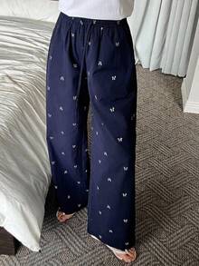 Dazy Kids 青少年女孩蝴蝶結印花抽繩腰居家睡褲 - 藏蓝色 - 查看 4