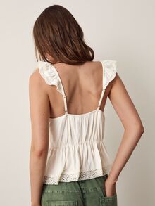 Willow Rêve Women's Lace Patchwork Ruffle Button Top - White - View 2