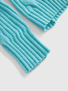 ROMWE Y2K Women's Cable Knit Off-Shoulder Long Sleeve Button Design Fashion Sweater - Mint Blue - View 4