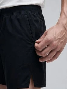 TekDrob UV Protection & Water Repellent Sporty Shorts With Front Slits, A Slant Pockets And 1 Zipper Pocket - Black - View 2
