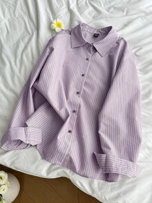 Dazy Kids Teen Girls Loose Casual Long Sleeve Textured Shirt With Collar - Mauve Purple - View 6