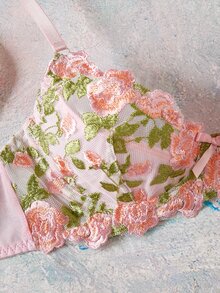 Elorette Women's Floral Embroidered Mesh Fashion Bra - Pink - View 4