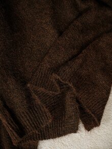 Anewsta Modern Winter Women's Dark Brown Sequin Embroidered Knit Cardigan - Coffee Brown - View 8