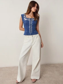 Willow Rêve Women's Embroidered Blue Denim Top - Blue - View 3