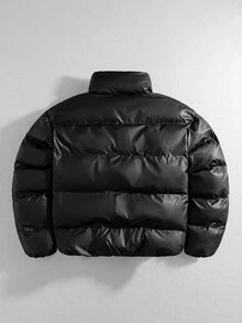 ROMWE MEN Men's Dark Structure High Street Padded Coat - Black - View 2