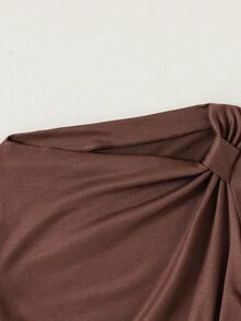 SHEIN 青少年女孩 2件/套 童裝韓版露肩短袖上衣 前開衩高背款 返校季 夏季休閒 - 棕色 - 查看 6