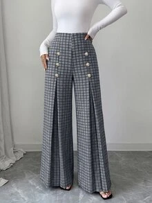 Elenzga Women's Houndstooth Elegant Commute Daily Long Pants - Black and White - View 6