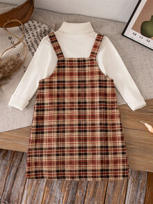 Emery Rose Kids Emery Rose Kids 女童可愛棕色格紋吊帶連身裙，附荷葉邊口袋與肩帶設計 - 紅色 - 查看 2