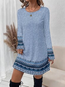 SHEIN LUNE 女款圓領休閒日常夏季短洋裝 - 彩色 - 查看 4