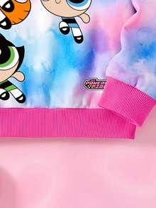 THE POWERPUFF GIRLS X SHEIN 女童卡通印花紮染休閒日常長袖衛衣 - 玫紅色 - 查看 5