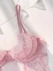 Crystal Vow 2件組蕾絲鋼圈透視性感睡裙套裝 - 粉色 - 查看 3