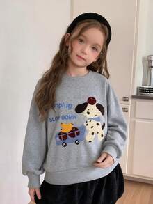 DAZY Tween Girl Letter Cartoon Pattern Casual Daily Long Sleeve Sweatshirt - Grey - View 3
