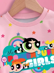 THE POWERPUFF GIRLS X SHEIN 女嬰卡通印花長袖運動衫 可愛寬鬆版型 - 粉色 - 查看 4
