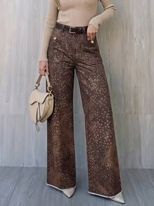 Selenza Plus Size Women's Pocket Design Wide Leg Loose Casual Denim Jeans - Mocha Brown - View 13