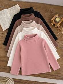 SHEIN Bộ 3 áo lót cổ cao co giãn thoải mái phong cách thường ngày cho bé gái, mùa thu - Nhiều màu - Xem 2