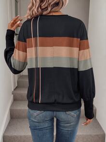 SHEIN LUNE 條紋拼色長袖運動衫 返校季 秋冬款 - 彩色 - 查看 2