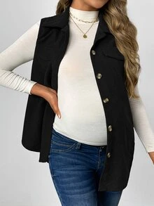 GentleRue Maternity 孕婦休閒寬鬆背心外套，適合秋冬 - 黑色 - 查看 4