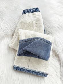 SHEIN Little Byeori 小男孩保暖內裡休閒日常牛仔長褲，附口袋 - 中等水洗藍 - 查看 7