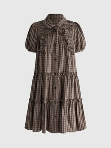 Sweetness Women's Autumn/Winter Casual Plaid Peter Pan Collar A-Line Mid-Length Dress - Multicolor - View 1