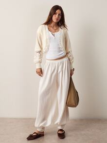 Willow Rêve Áo cardigan nữ phối ren phong cách thường ngày đa năng mặc hằng ngày - Kem - Xem 3
