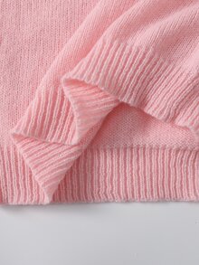 SHEIN Tween Girl 秋/冬休閒復古學院風粉色寬鬆針織長袖套頭衫與長褲兩件套，適合時尚街頭穿搭 - 粉色 - 查看 6
