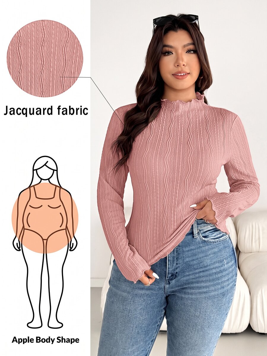 Shapeblank Plus Size Women's Autumn/Winter Fashionable Casual High-Elasticity Comfortable Everyday Textured Fabric - Dusty Pink - View 1