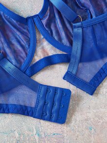 Elorette Royal Blue Underwire Push-Up Side-Smoothing Oil Painting Floral Print Romantic Pastoral Plus Size Bra - Royal Blue - View 5