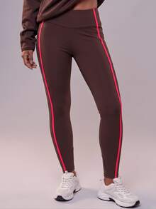Zivah Women's Zip-Up Half-Placket Long Sleeve Sweatshirt And Leggings Sports Set - Coffee Brown - View 1