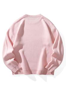 Manfinity CasualKnits 男士街頭風拼色時尚羅紋長袖針織衫 Y2K 情侶套裝 秋季 - 粉色 - 查看 2