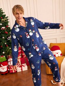 Notgurli Men's Snowman Print Top And Pants Pajama Set - Multicolor - View 1