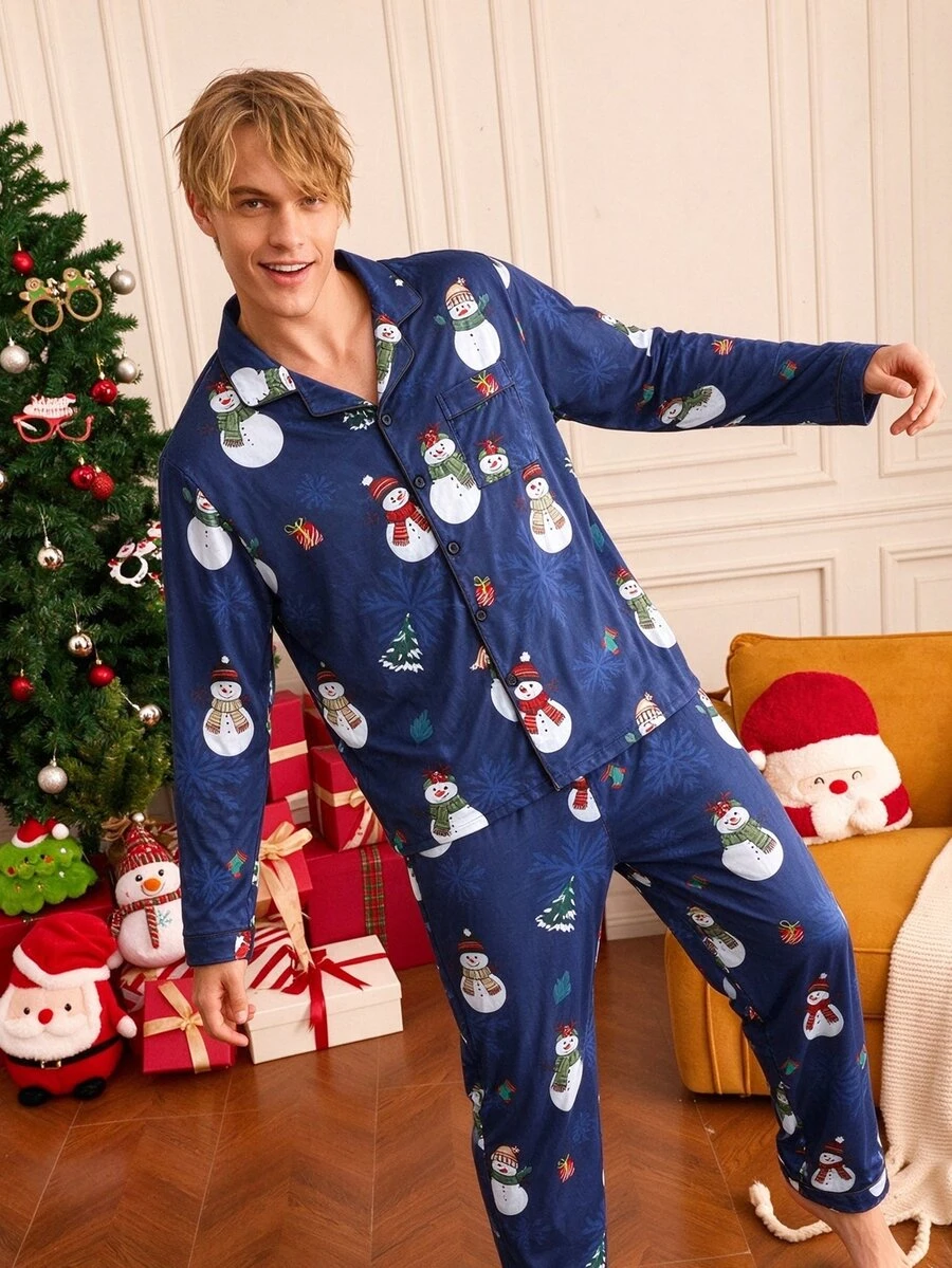Notgurli Men's Snowman Print Top And Pants Pajama Set - Multicolor - View 1