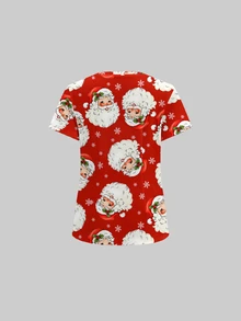 TaskEZ Women's Santa Claus Print Top And Pants Scrub Uniform Set - Multicolor - View 8