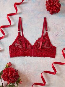 Elorette Burgundy Lace Patchwork Side-Smoothing Romantic Elegant Plus Size Bra - Burgundy - View 2