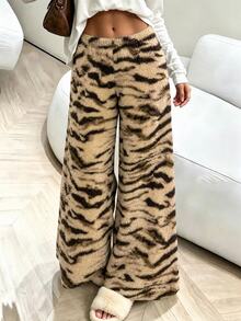 INAWLY Solva Women's Fashion Minimalist Zebra Print Lounge Sweatpants - Coffee Brown - View 3