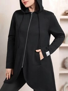 Veilorie Women's Solid Color Casual Versatile Daily Wear Hooded Sweatshirt - Black - View 7