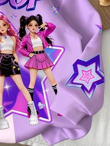 女孩休閒可愛童裝 卡通女孩組合 K-Pop 超級巨星 亮星紮染款 加厚柔軟 秋冬款 - 彩色 - 查看 5
