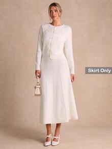 تنورة صوفية بيضاء أنيقة فاخرة من Enchnt للنساء، ملابس شتوية رومانسية، ملابس يومية كاجوال، ملابس رسمية، ملابس للخروج، ملابس عيد الميلاد، ملابس - أبيض - مشاهدة 1