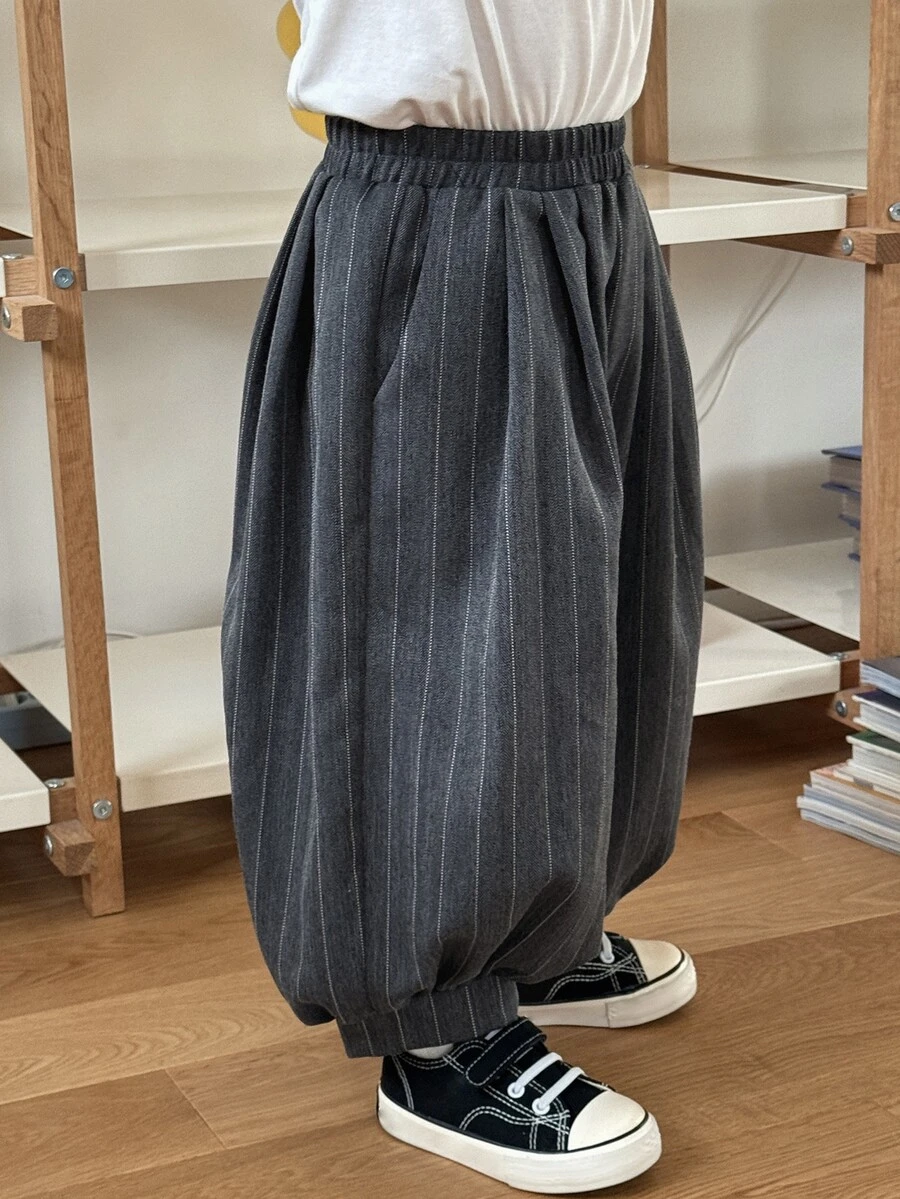 Dazy Kids Young Boy Elastic Waist Striped Pocket Cuffed Pants - Grey - View 1