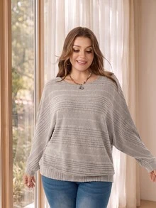 Rosumi Women's Plus Size Round Neck Pullover Ribbed T-Shirt Winter Clothes For Women Winter Clothes Winter Outfit For Women - Khaki - View 5