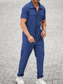 Manfinity CasualCool Men Flap Pocket Drawstring Waist Shirt Jumpsuit - Dusty Blue - View 3