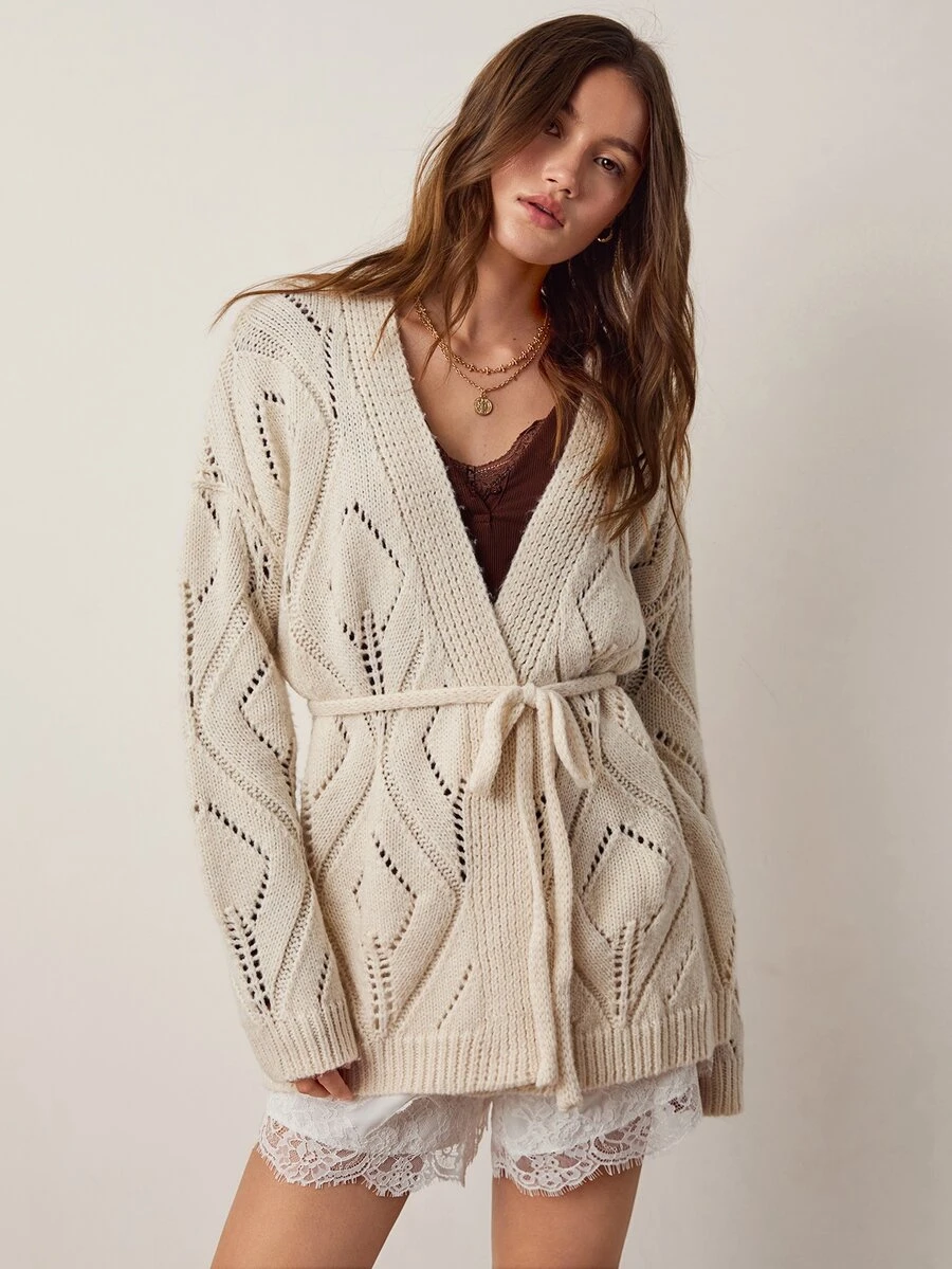 Willow Rêve Women's Cream Jacquard Knit Long Cardigan - Cream - View 1